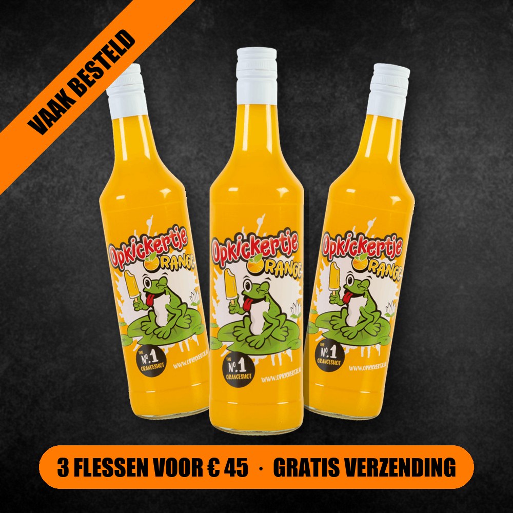 Actie: 3 flessen Opkickertje Orange voor 45 euro, gratis verzending Actie: 3 flessen Opkickertje Orange voor 45 euro, gratis verzending